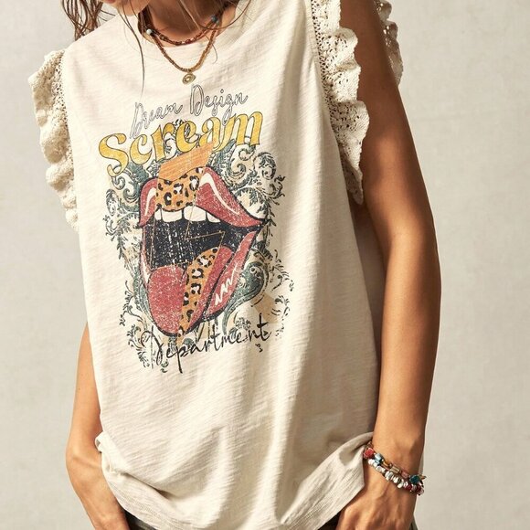 White Casual Women's Boho Knit Crew Neck Sleeveless Loose Fit Tank Top - Picture 6 of 7